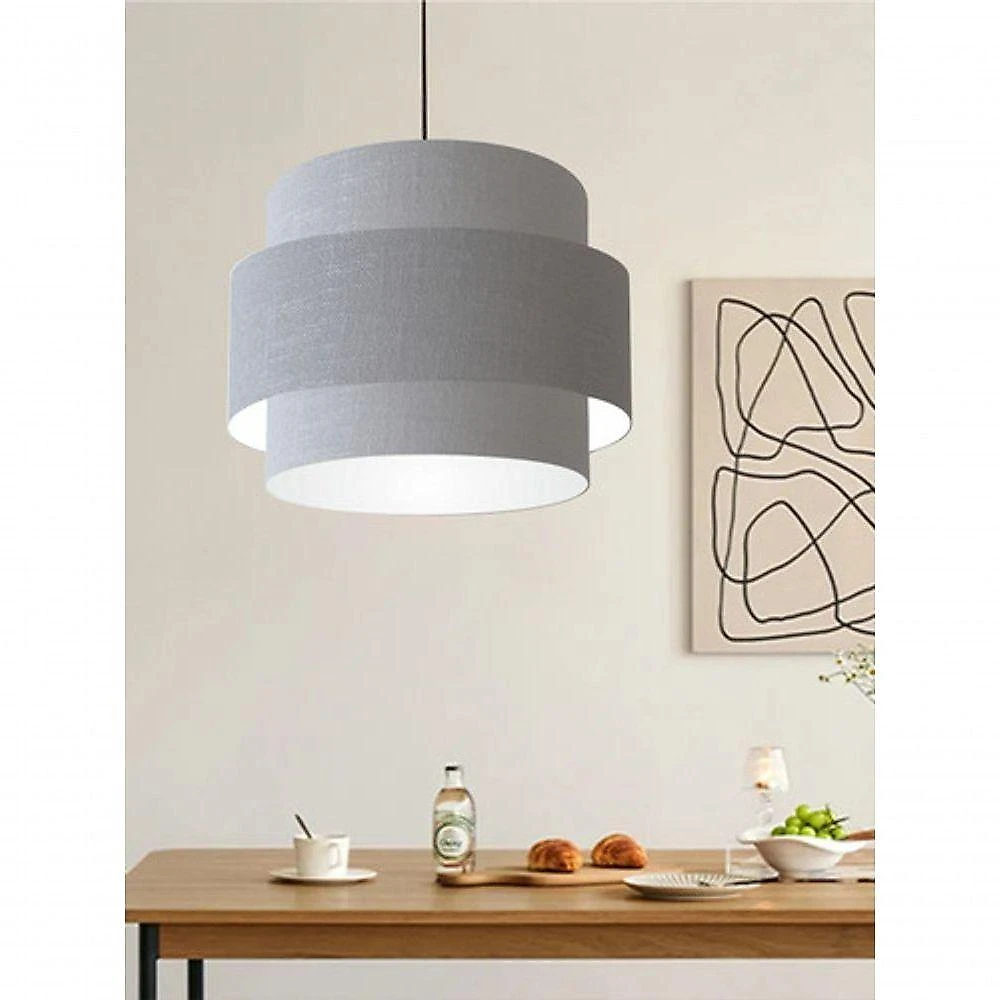 Lustre Sala De Jantar Com Desvio Vivare Md-4398 Cúpula Em Tecido 45cm Rustico-cinza 127/220v