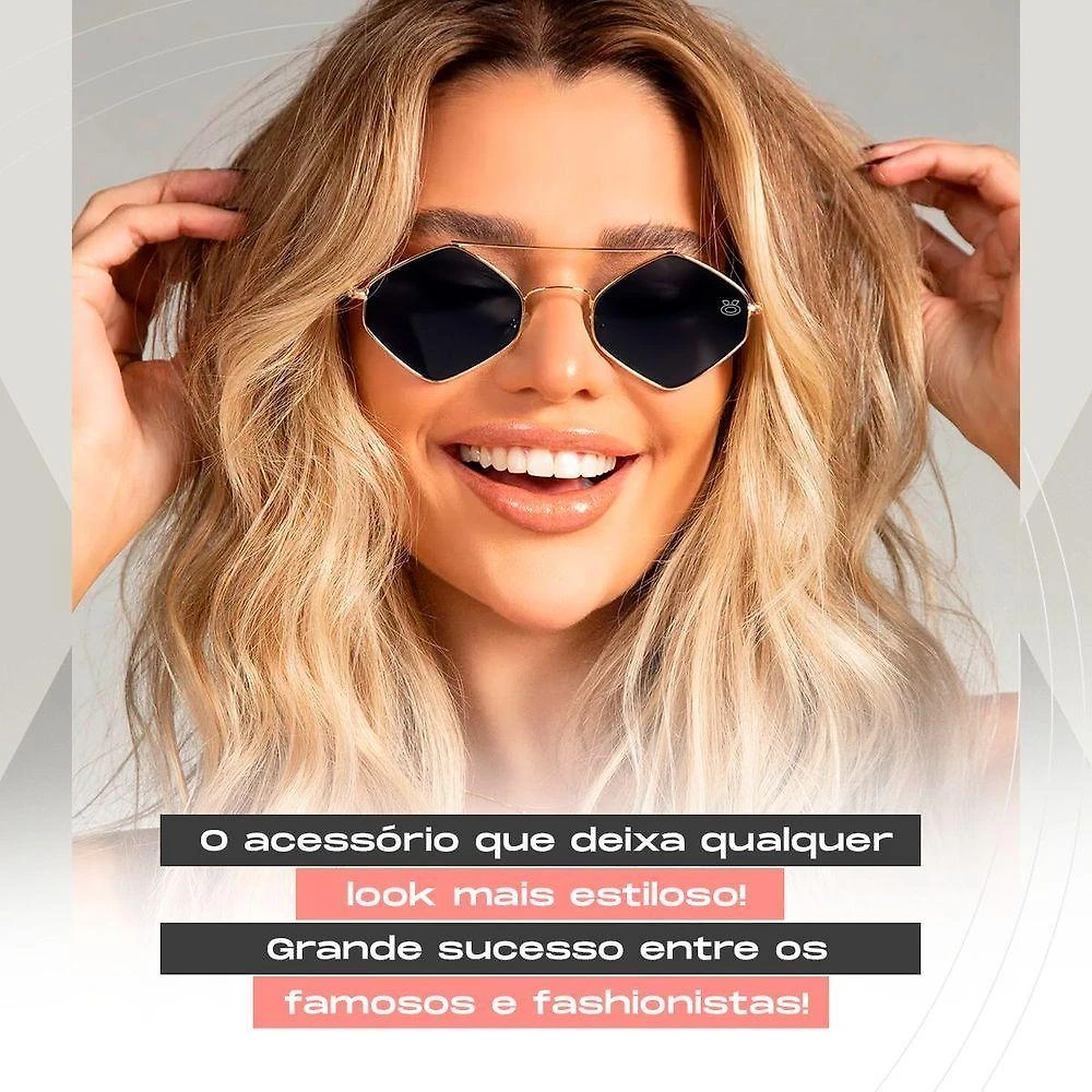 Oculos Sol Feminino Losango Aço Metal Proteção Uv Case Maria