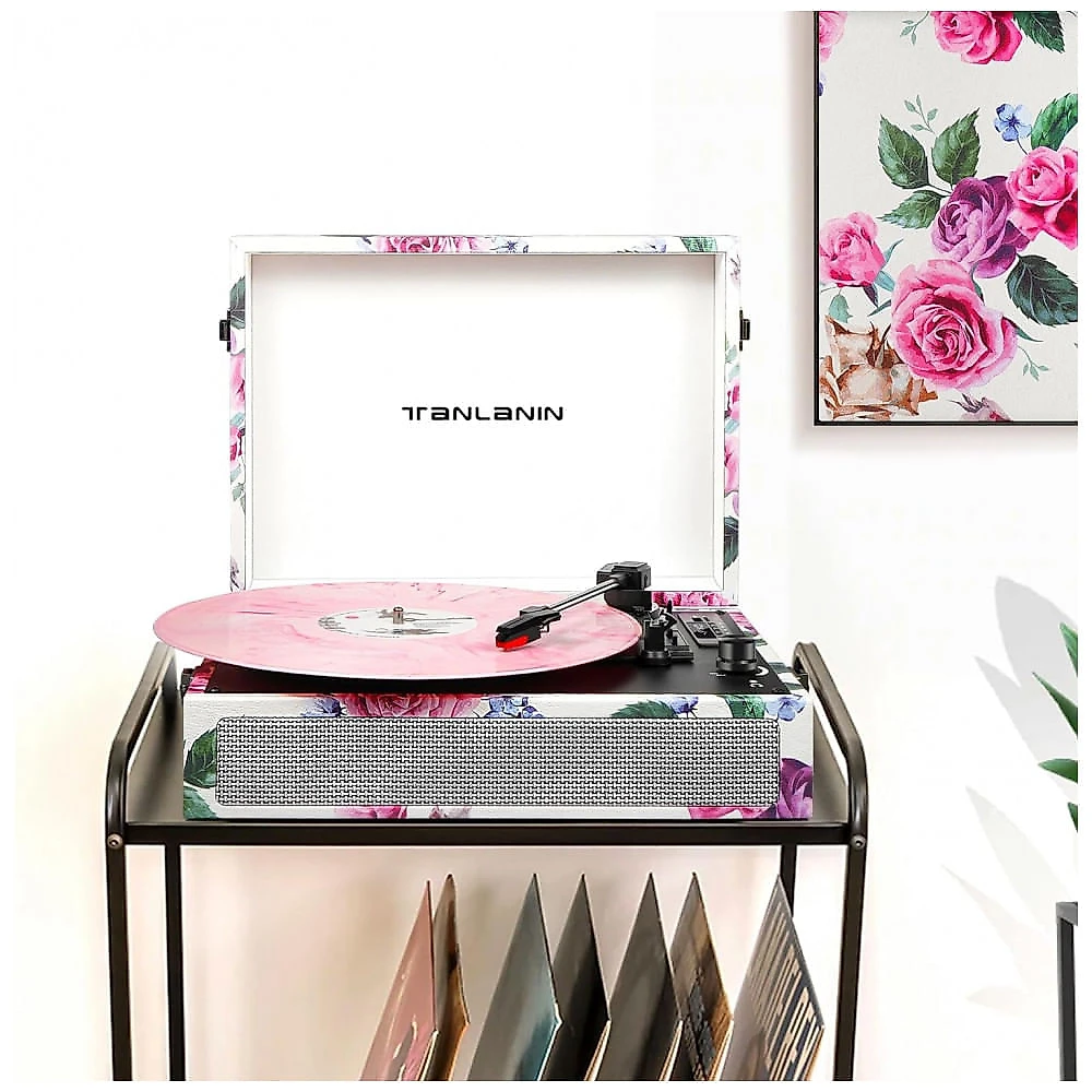 Toca Discos Vintage com 3 Velocidades, Alto Falantes Embutidos, Gravação USB e Entrada para Fone, TANLANIN, Branco F...