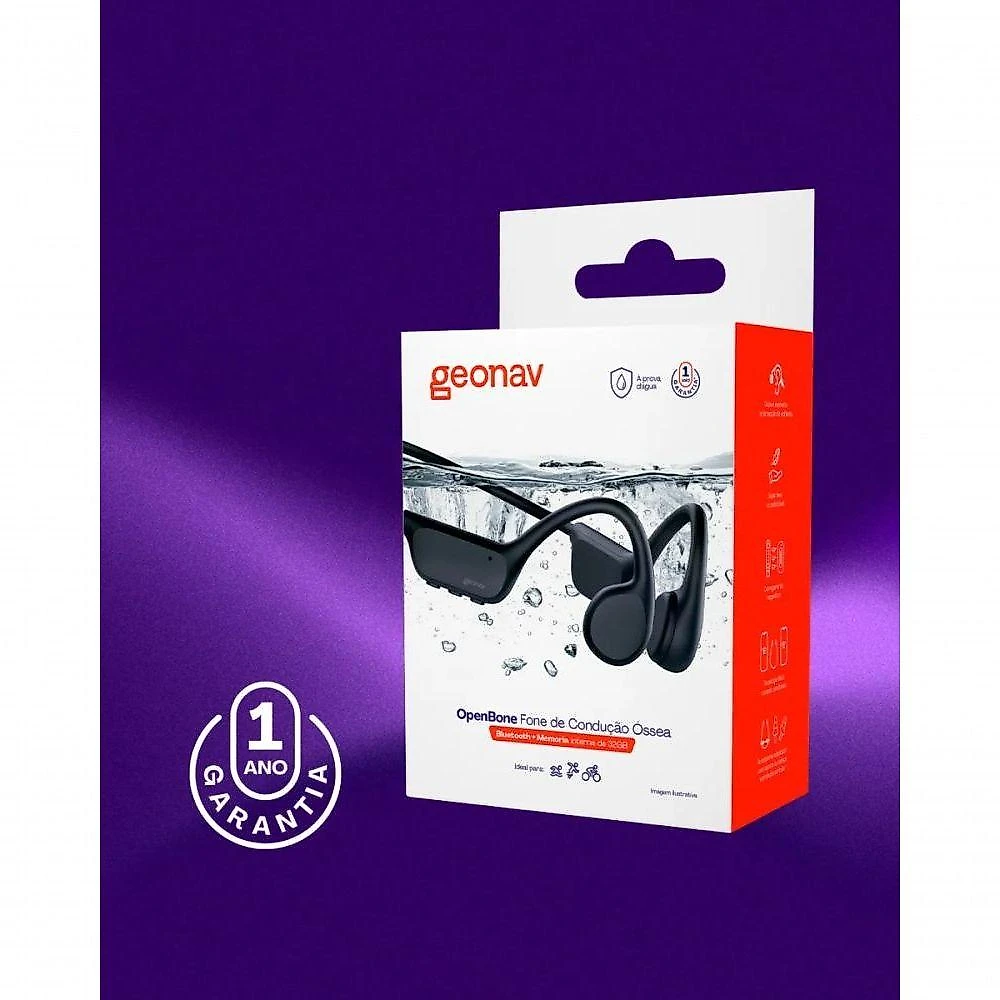 Fone de Ouvido Geonav Condução Óssea IPX8 para Atividades Físicas e Natação 110V Preto