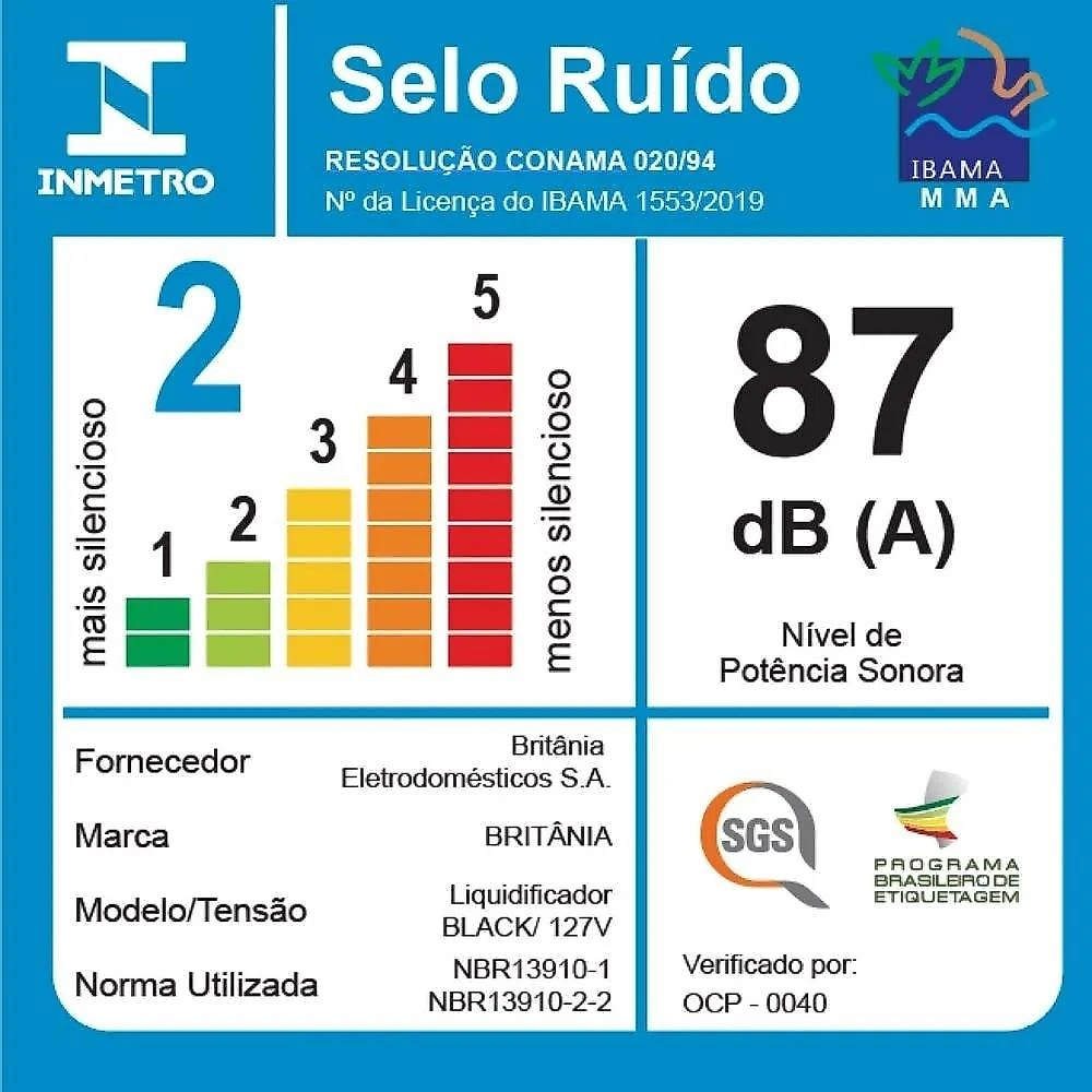 Liquidificador Britânia Black, 2,1 Litros, Preto  220 Volts
