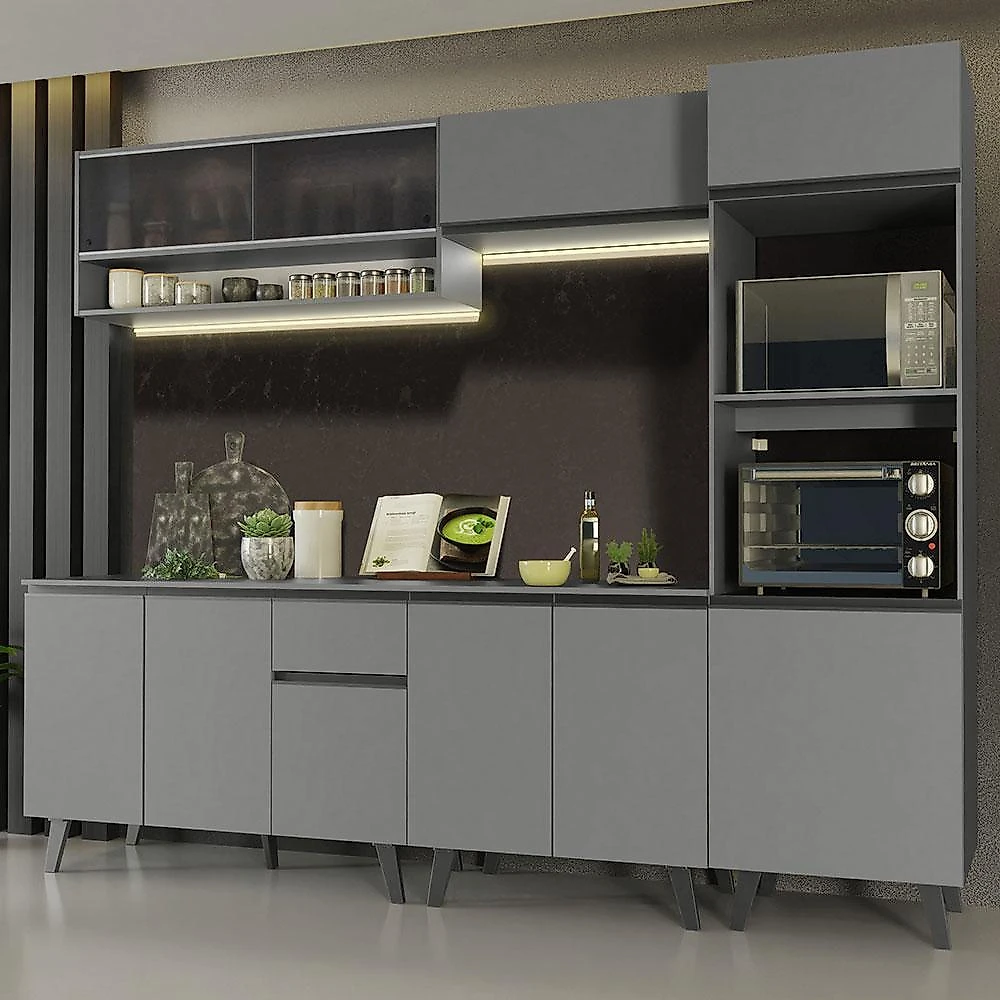 Armário de cozinha completa 260cm cinza nice madesa 07