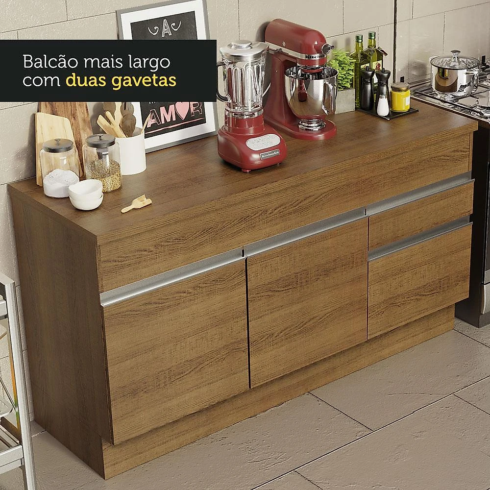Balcão de pia armário de cozinha 150 cm 2 portas e 2 gavetas (com tampo) rustic glamy madesa