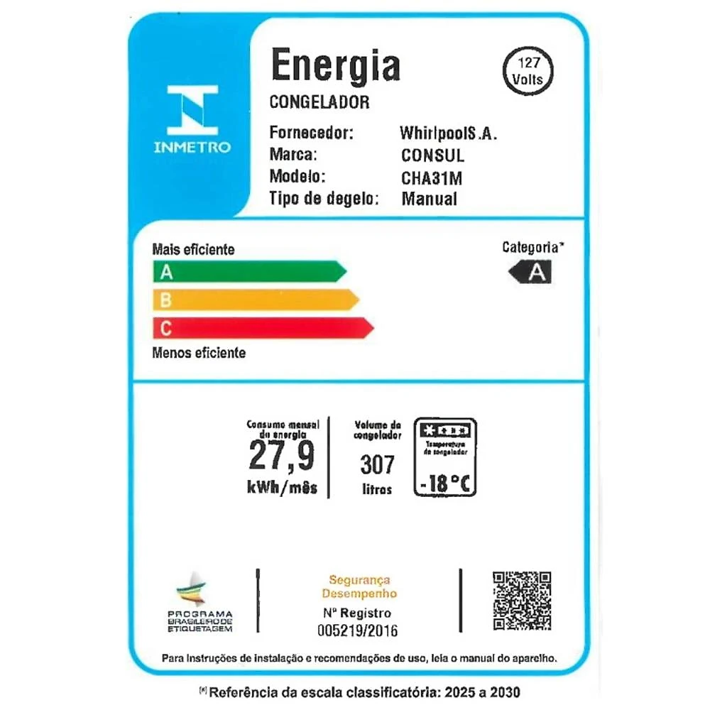 Freezer Horizontal Consul CHA31MB 307 Litros, Branco - 110V 110 Volts