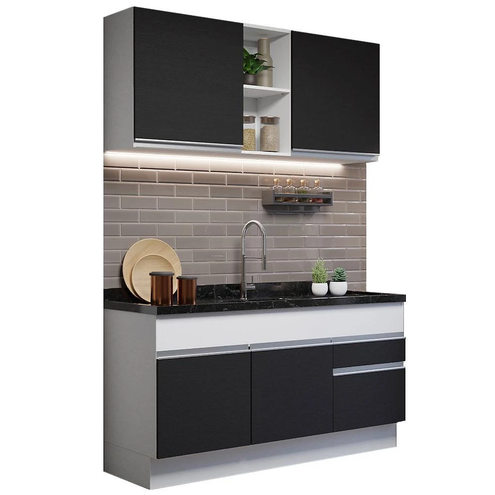 Armário de cozinha compacta 150cm branco/preto glamy madesa 02