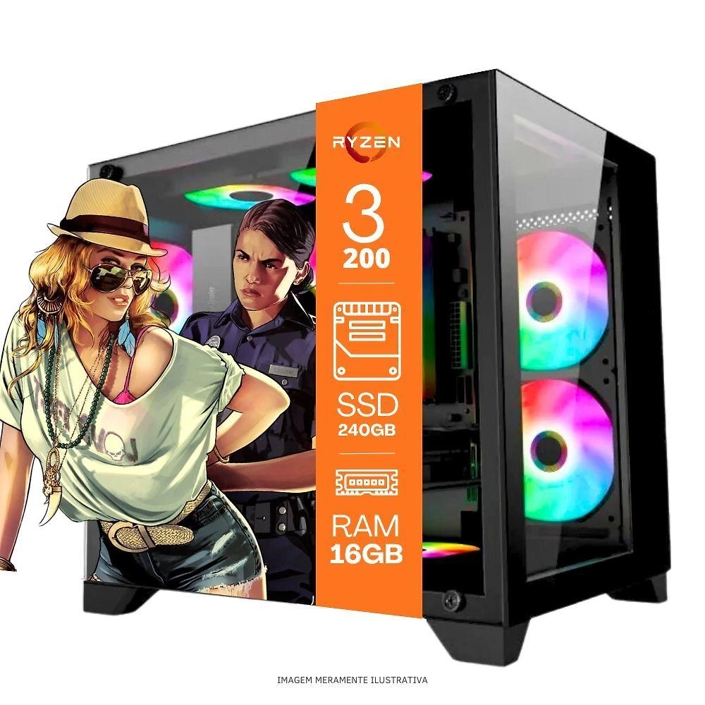 Desktop Gamer Ryzen 3 3200G 16GB DDR4 SSD 240GB Windows 11 Pro Tob Computers