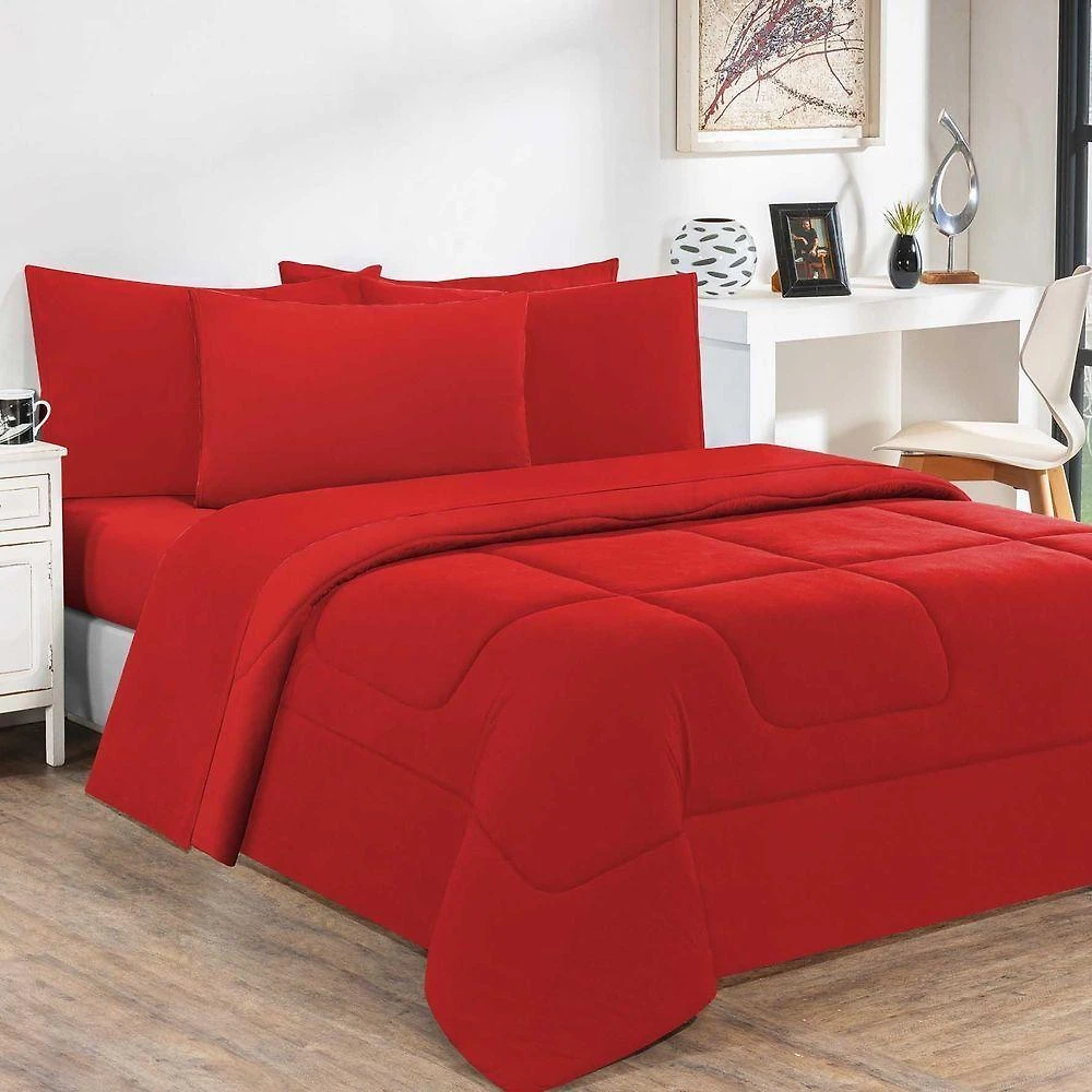 Kit Edredom Malha 100% Algodão Gran Moratta 3 Peças Casal - Vermelho-vermelho