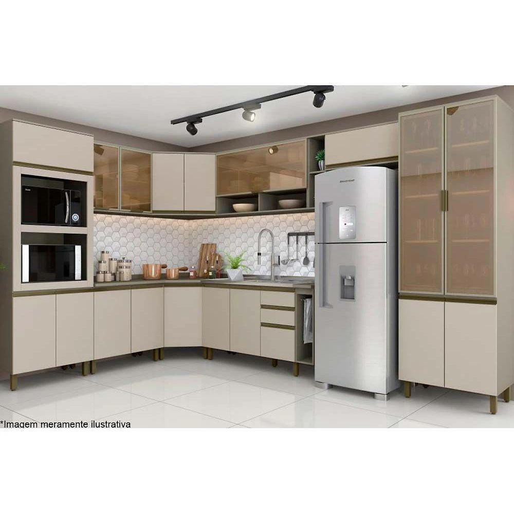 Cozinha Completa Connect C15P02 3 Portas 2 Gavetas MDF 120CM Amarelo com Cristal