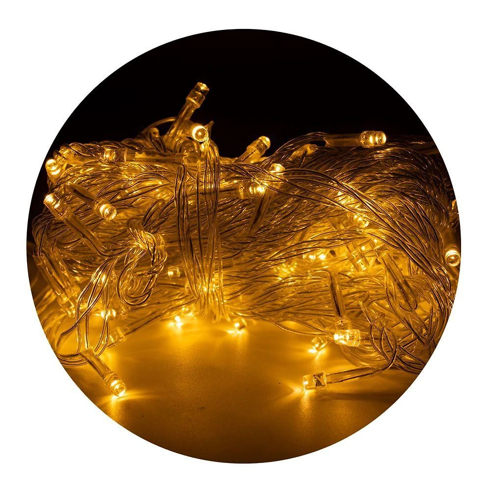 Led Pisca Cordão Com 10 Metros 100 Lampadas Formato Gota Fio Crystal Tomada Luz Natal Ano Novo Branco Quente