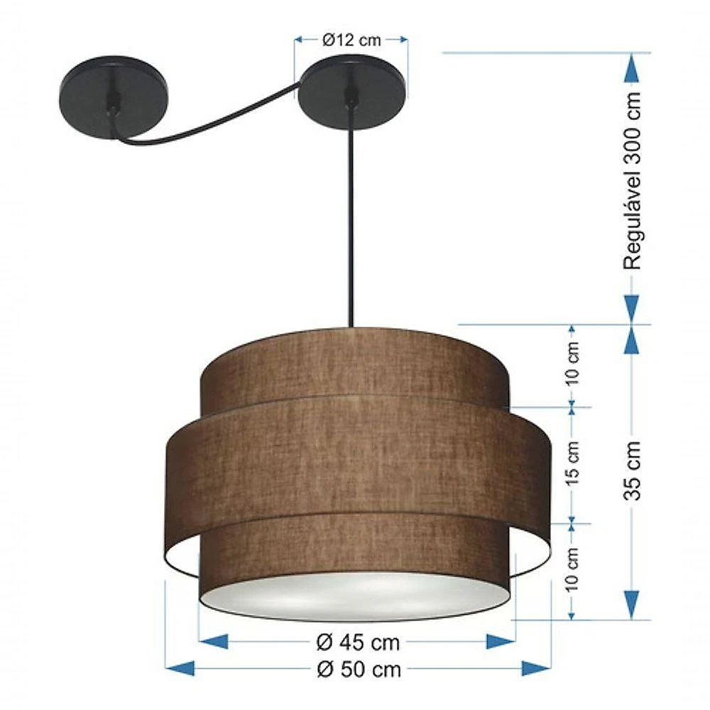 Lustre Sala De Jantar Com Desvio Vivare Md-4399 Cúpula Em Tecido 50cm Café 127/220v