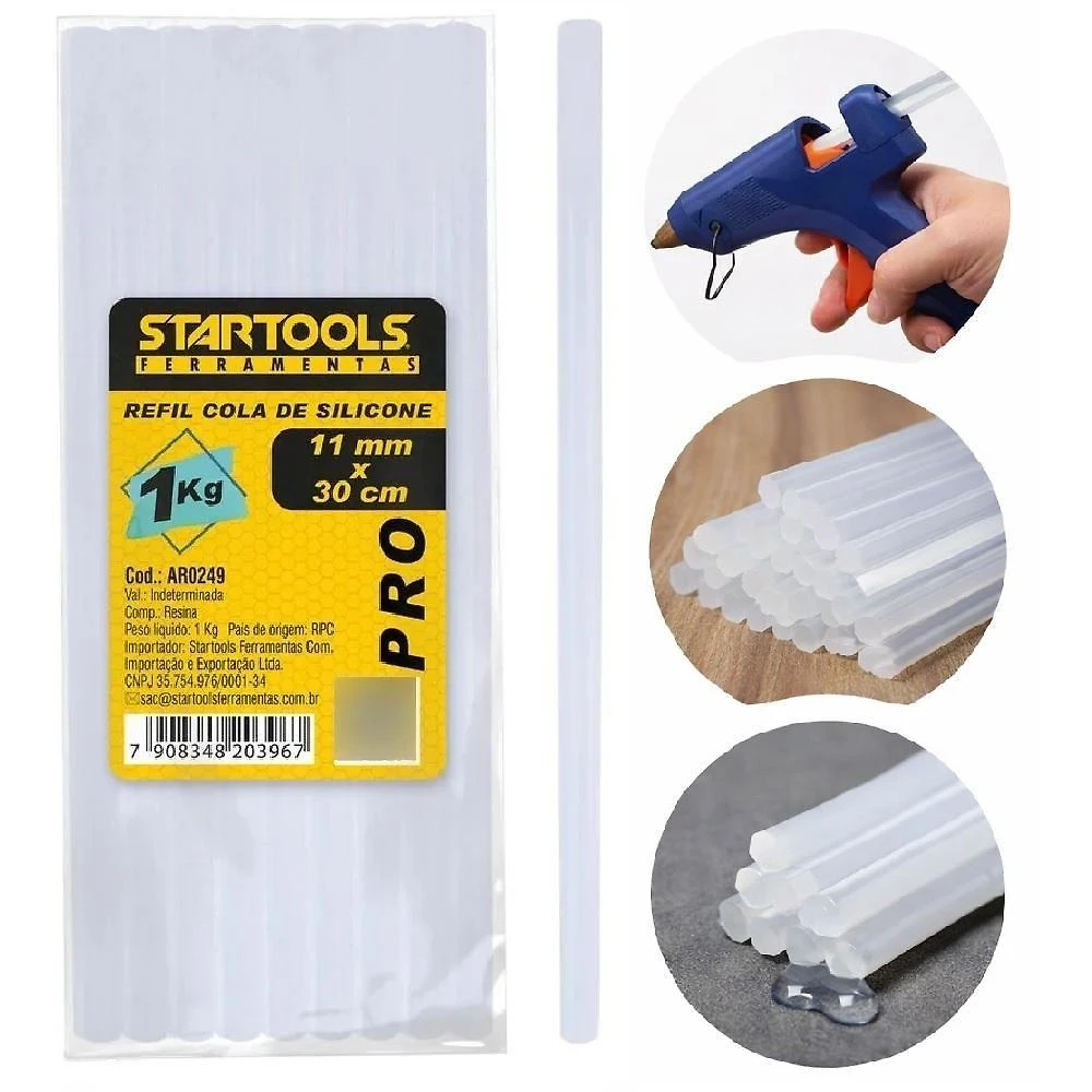 Refil Bastao de Pistola Cola Quente Grossa Silicone 11mm 30cm Branca 1kg 30 Bastoes Artesanato