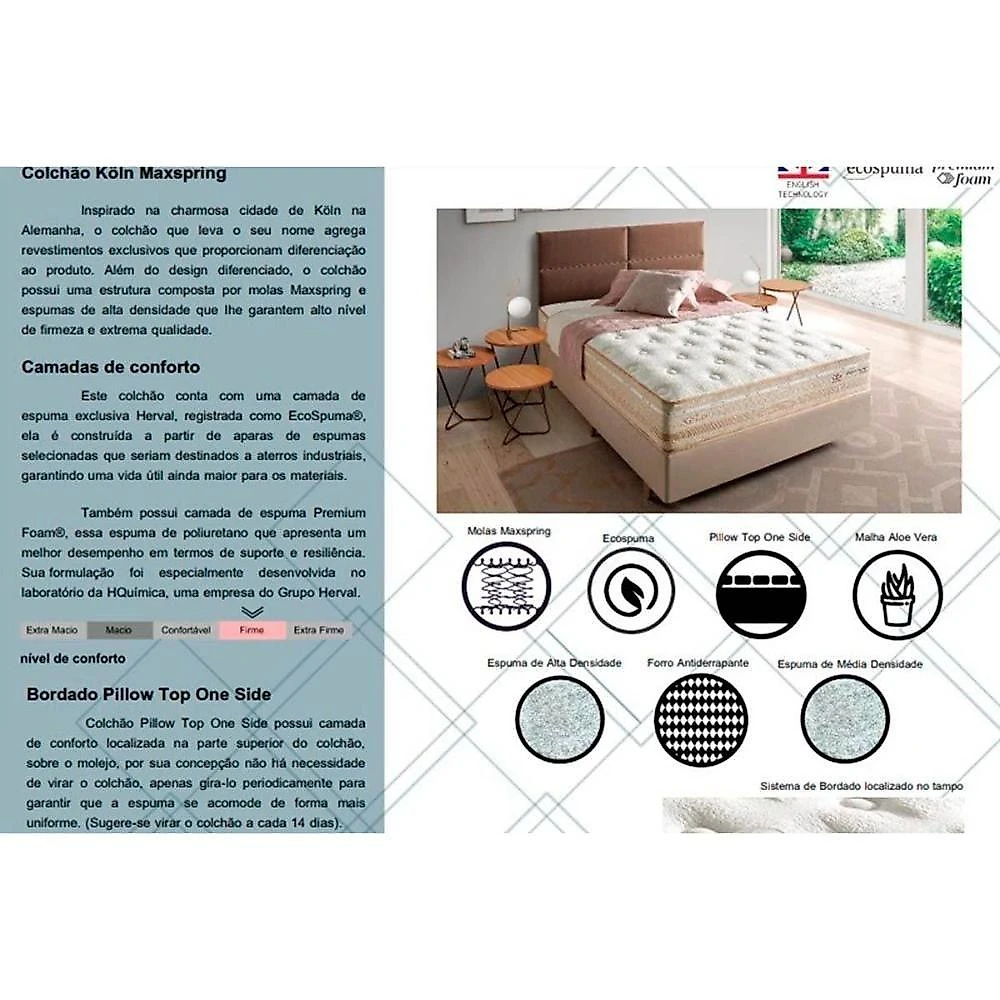 Cama Box com Colchão Queen Suede Clean Euro Pillow Molas Ensacadas Bege Herval
