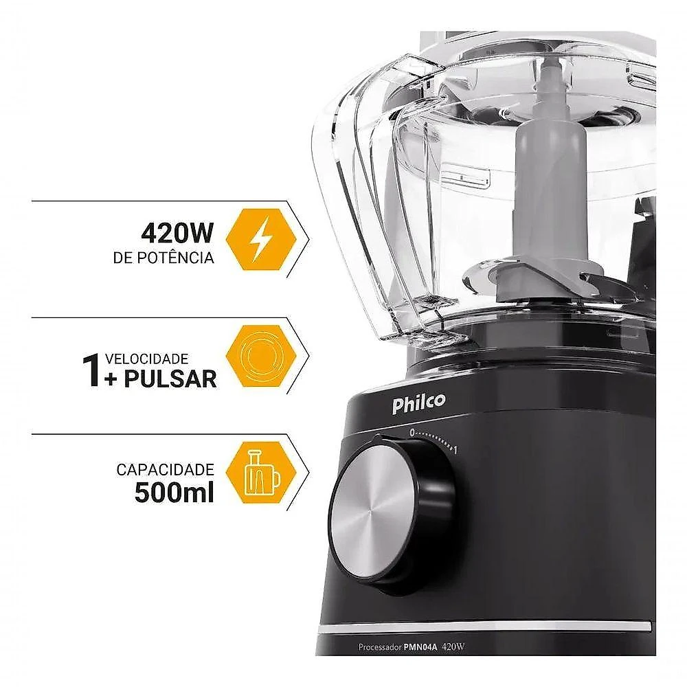 Processador de Alimentos Philco PMN04A 1 Função 1 420W Preto 110V