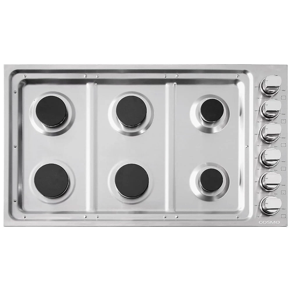 Cooktop a gás de embutir 91cm Cosmo inox 6 queimadores italianos selados grade em ferro fundido acendimento eletrônico 110V