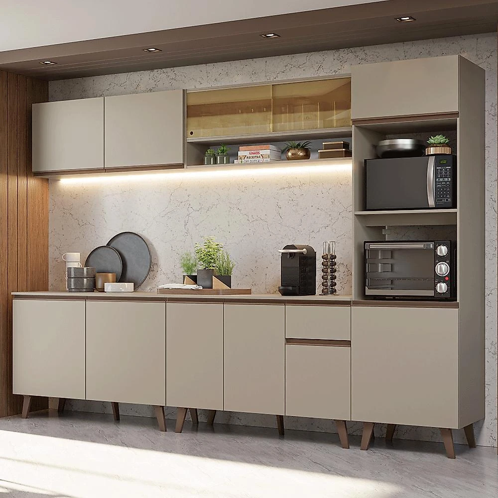 Armário de cozinha completa 300 cm nice madesa 01 cinza