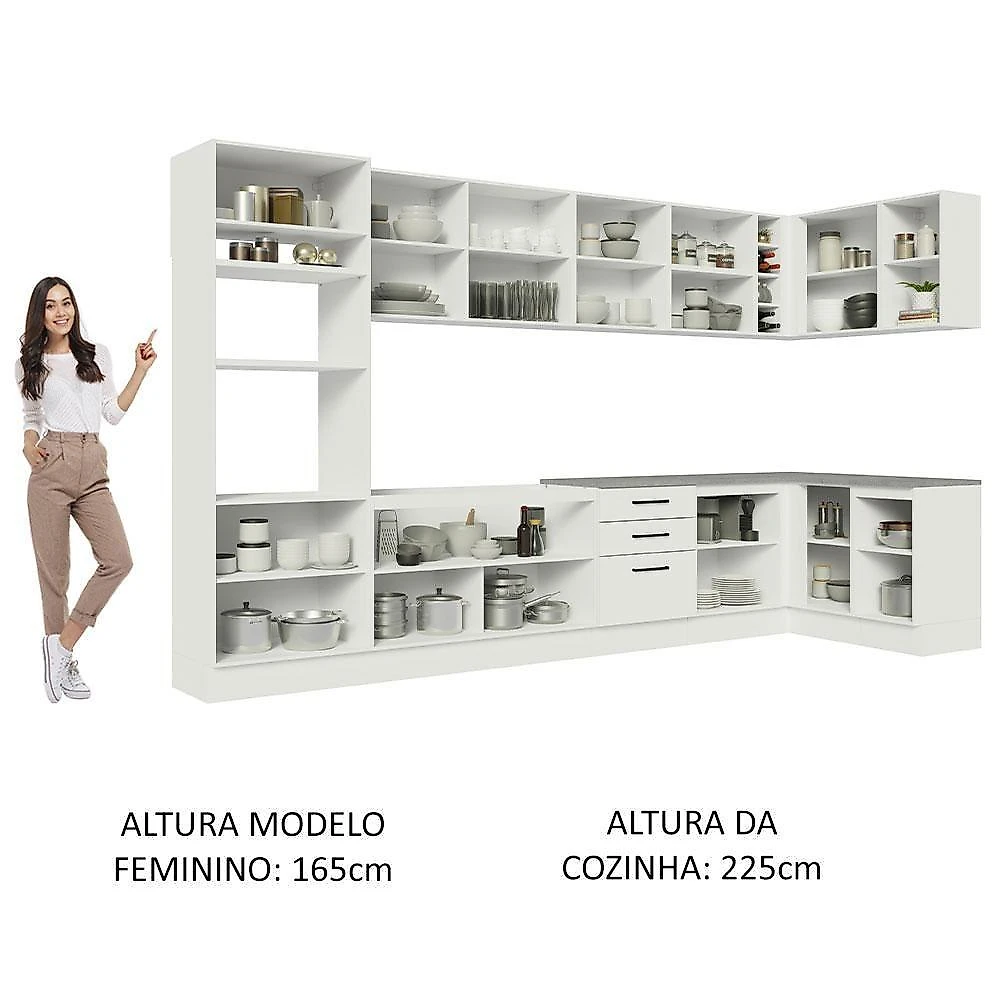 Armário De Cozinha Completa De Canto 499cm Branco Agata Madesa 01 Branco