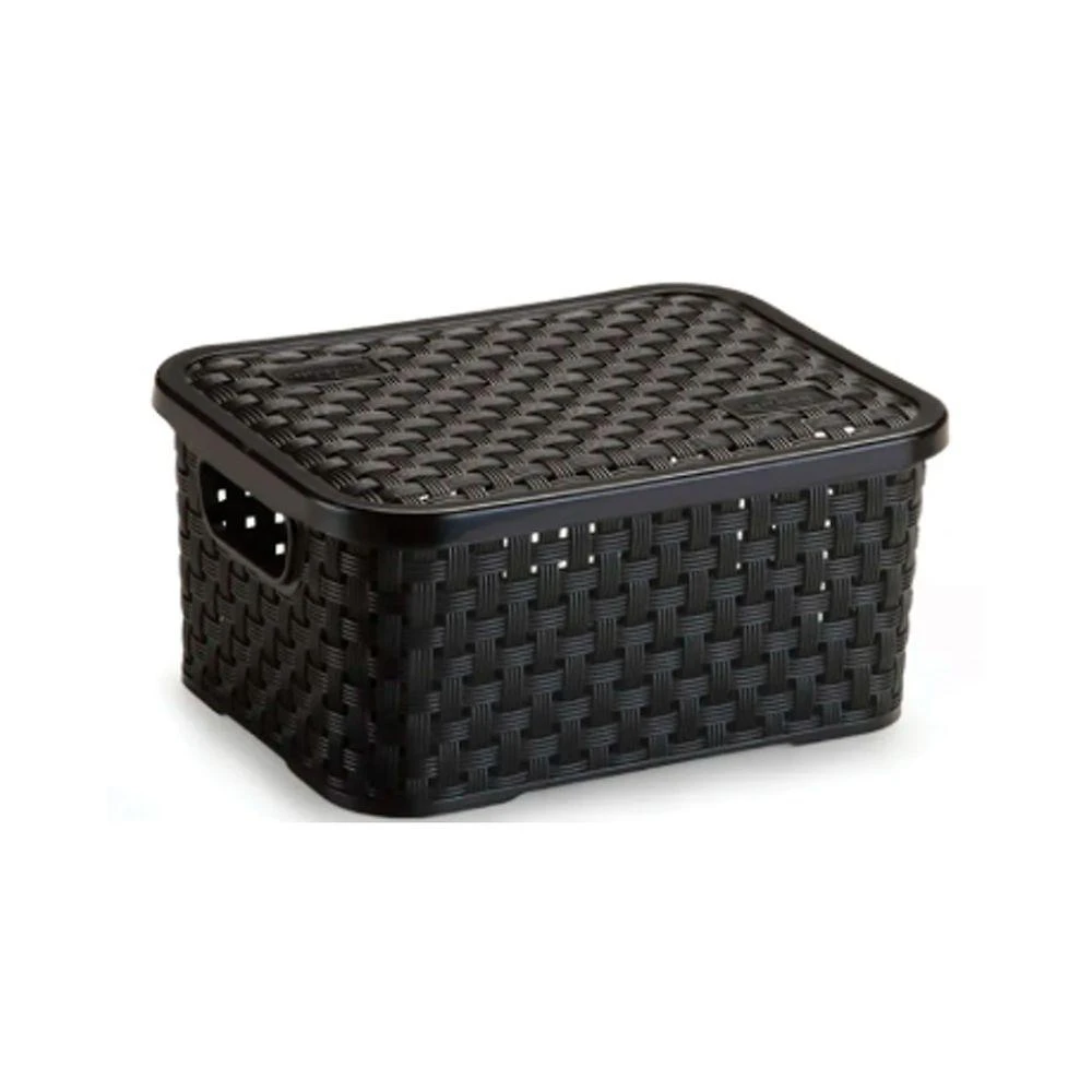Cesto Organizador Rattan em Polipropileno com Tampa 2L Preto Nitron Plast