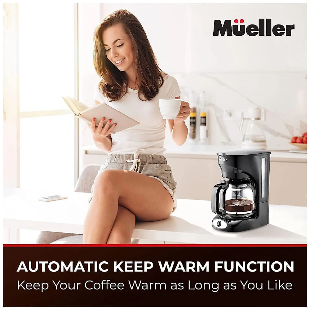 Cafeteira Elétrica 12 Xícaras com Jarra de Vidro e Função de Manter Quente, 110V Mueller DC 550, Preta