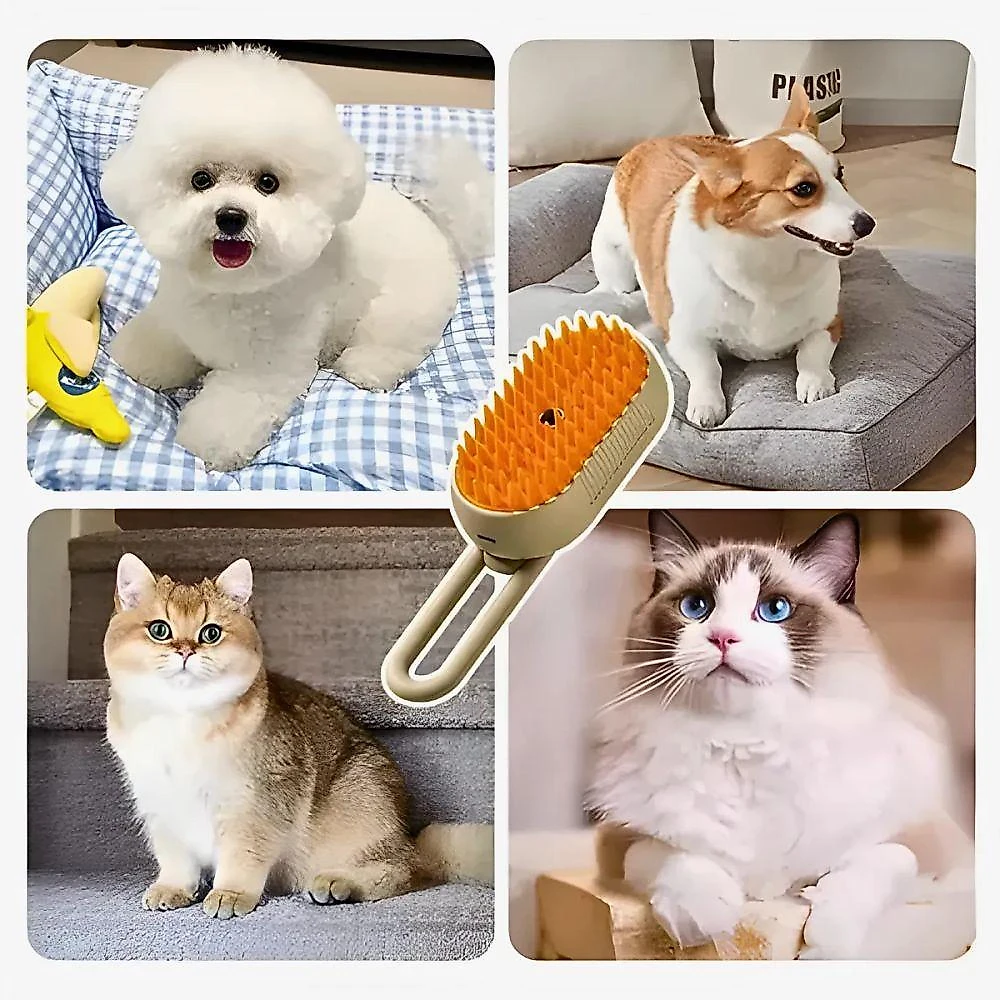 Escova a Vapor para Pets Utimix 3 em 1 Cães e Gatos ABS Massageadora Removedor de Pelos Recarregável