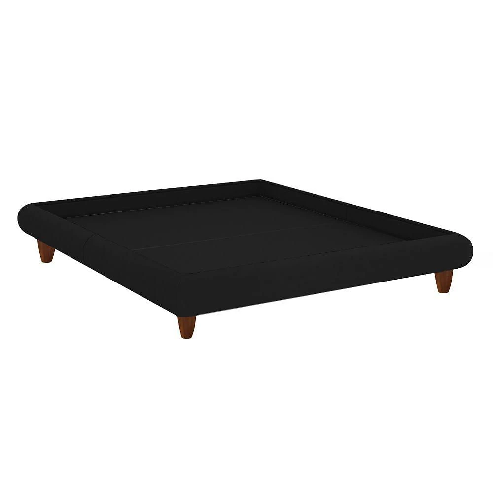 Cama Casal Japonesa 156cm Haru com Pés Madeira Estofada Veludo Preto Sallar Home