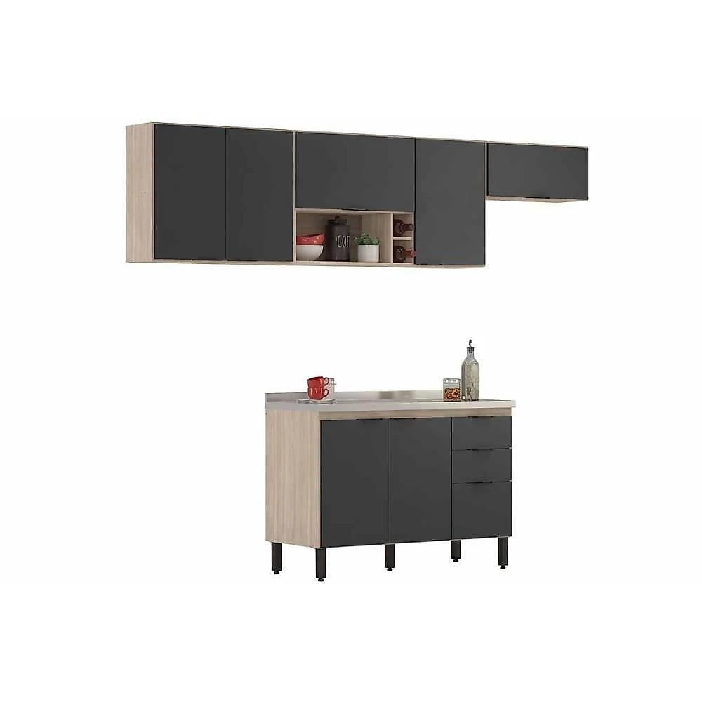 Cozinha Modulada Firenze C4P253 4 Módulos MDF-MDP 120CM Amendola e Nude Demóbile