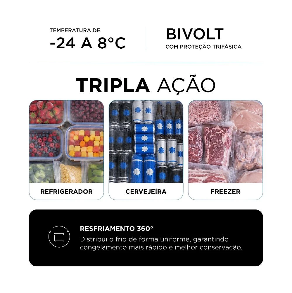 Freezer e Conservador Horizontal EOS 110 Litros Digital Tripla Ação Eco Inverter Branco EFH125IDX Bivolt