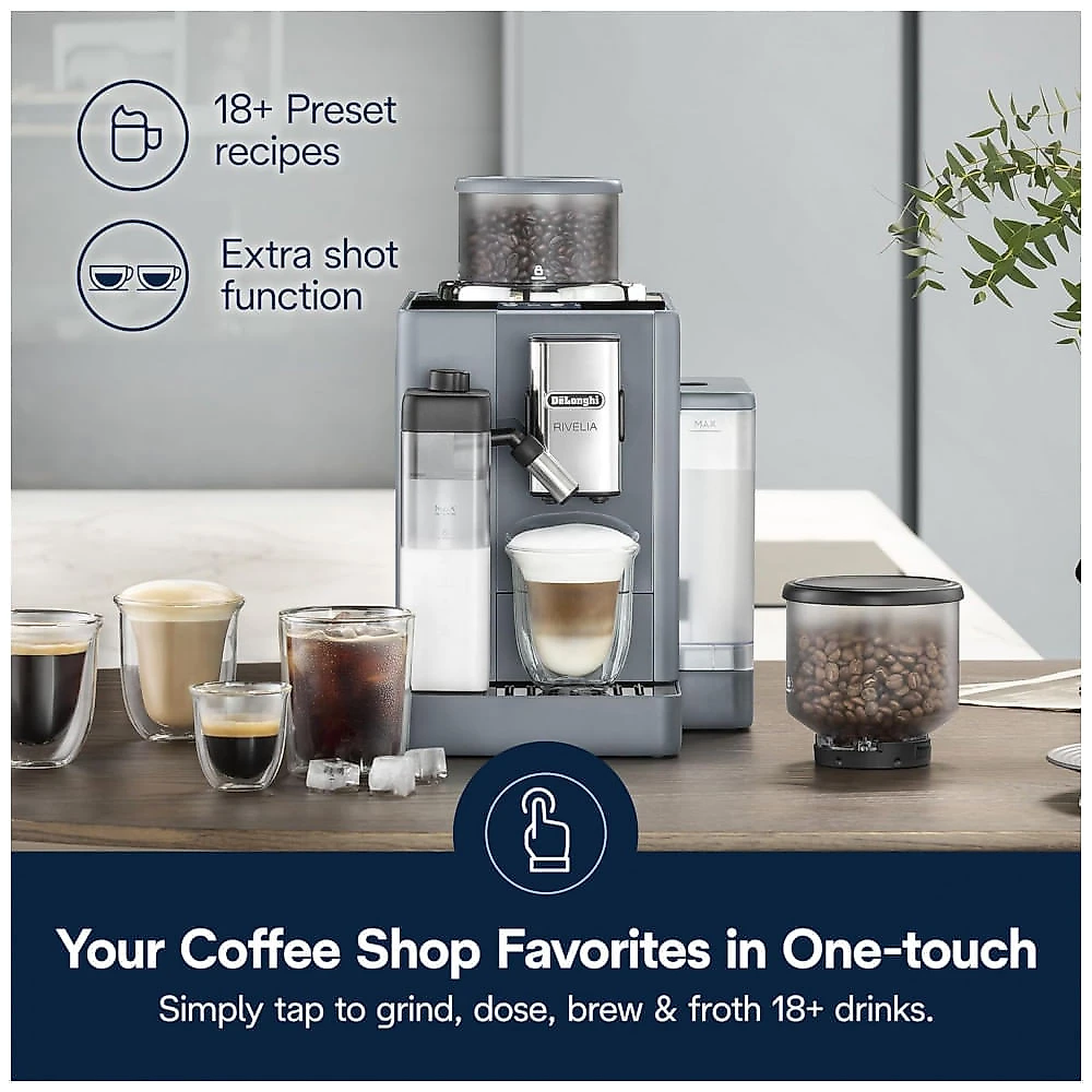 Máquina de Café Espresso Automática De'Longhi Rivelia Cinza Pebble Moedor Integrado Espumador 120V