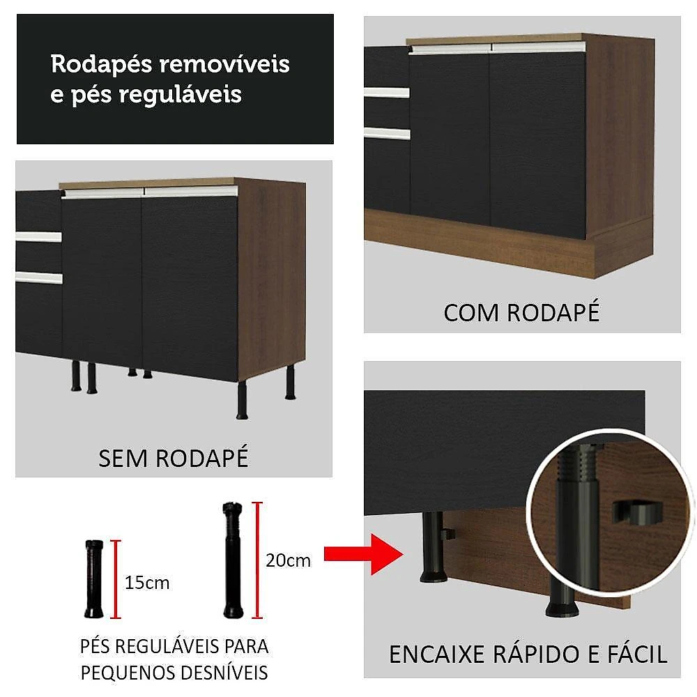 Armário de cozinha compacta 200cm rustic/preto glamy madesa 08