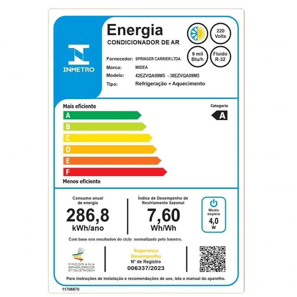 Ar Condicionado Midea Split Hi Wall Inverter Ai Ecomaster 9.000 Btus Quente E Frio R-32 220V