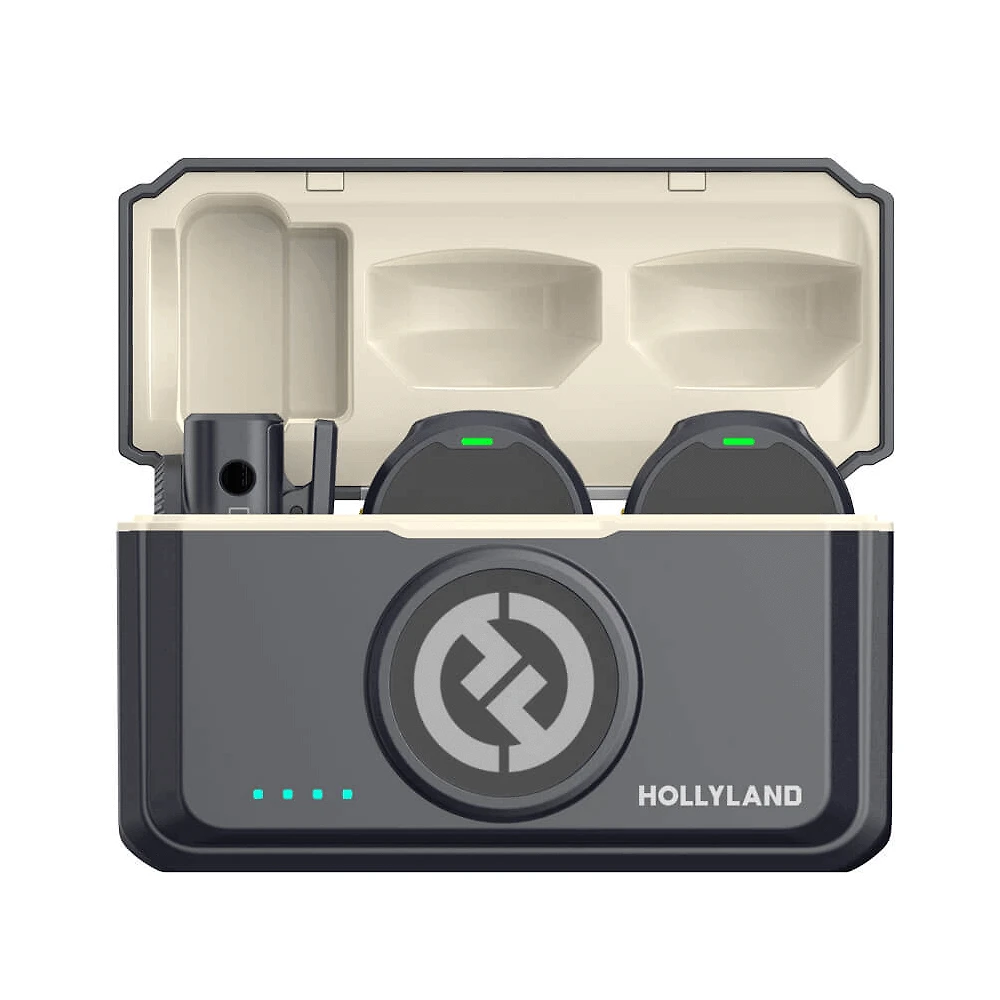 Miniatura Sistema Microfone Lapela Duplo Hollyland Lark M2 Combo Wireless para Câmeras e SmartPhones