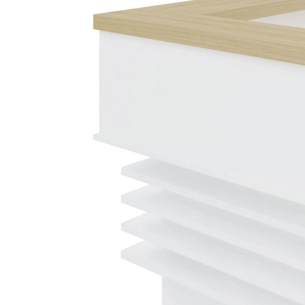 Balcão para Atendimento Recepção em L 295,4cm X 147,7cm Kit 2 Peças com Balcão de Atendimento Tamburato em L para Escritório - Elegante e Funcional Carvalho/Branco