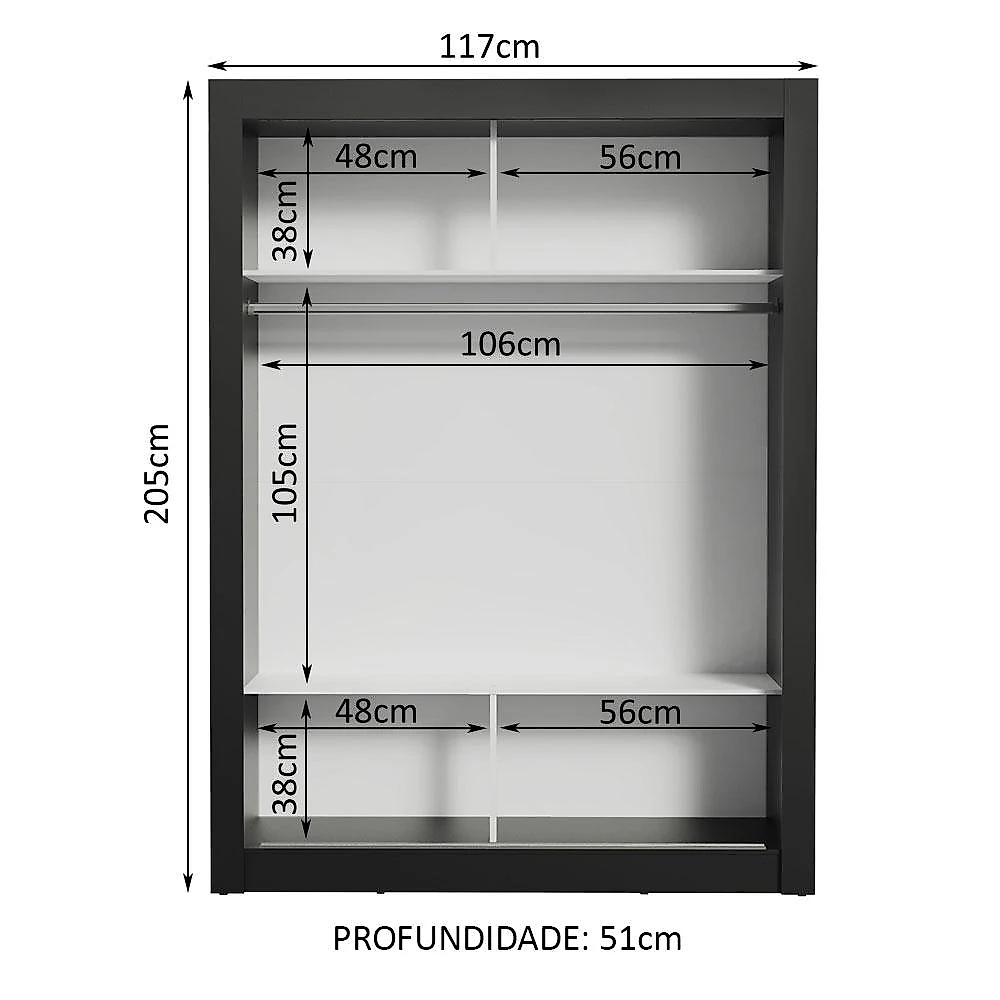Miniatura Guarda-Roupa Solteiro Madesa Denver 2 Portas de Correr com Espelho - Preto Preto
