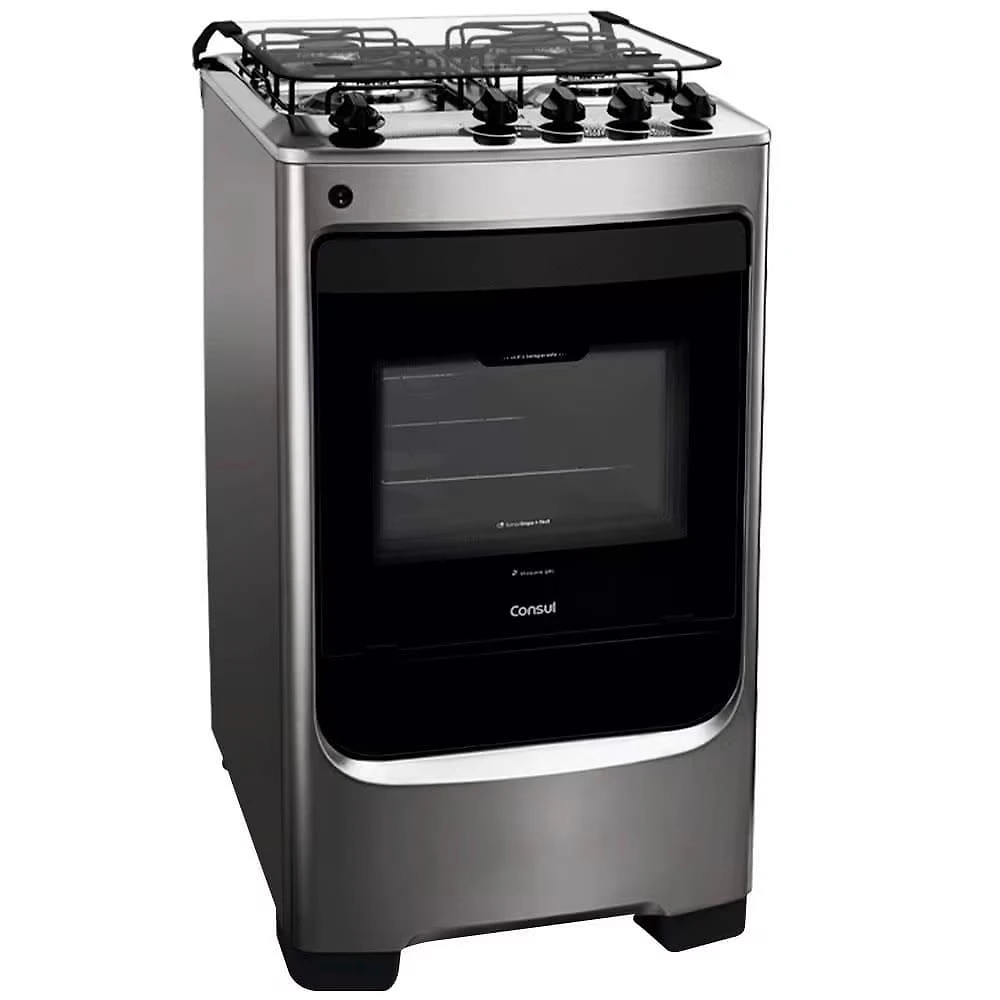 Fogão consul 4 bocas cfo4nar com mesa de inox, acendimento automático e design frente Única bivolt - inox