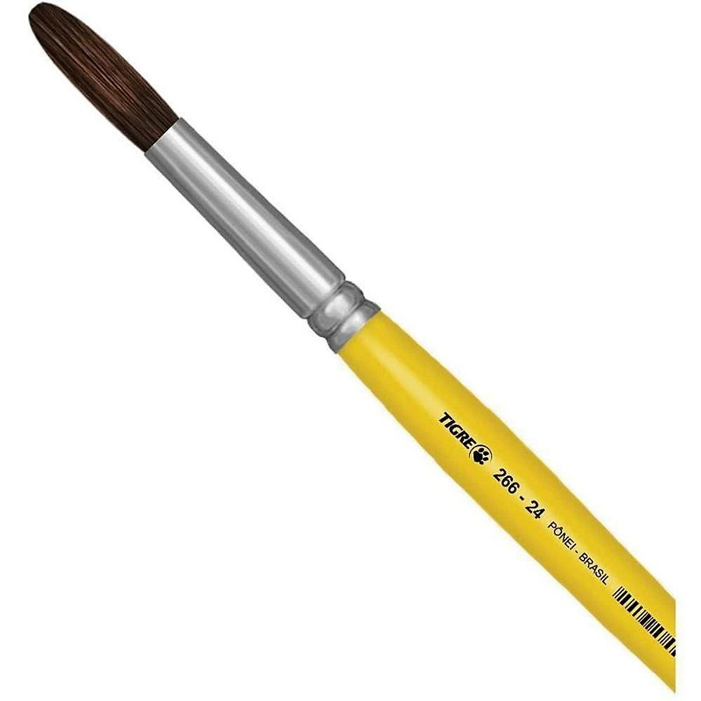 Pincel Escolar Redondo Tigre 266 N24 Cerdas Pônei Amarelo