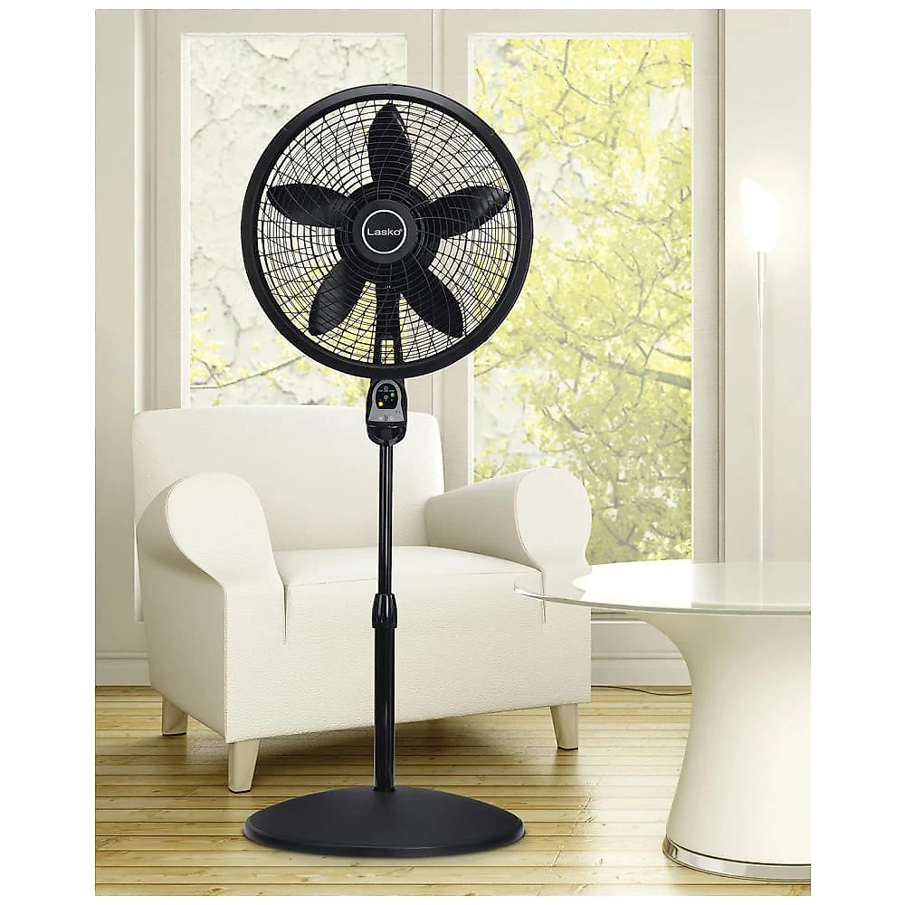 Ventilador Pedestal Oscilante com Altura Ajustável, Controle Remoto, Temporizador e 3 Velocidades, 110V 60W, Lasko, Preto 110v