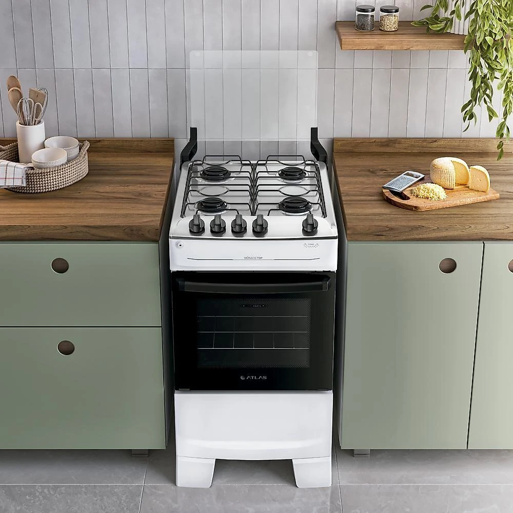 Fogão 4 Bocas Atlas Mônaco Top Mesa De Inox A Gás Bivolt Branco
