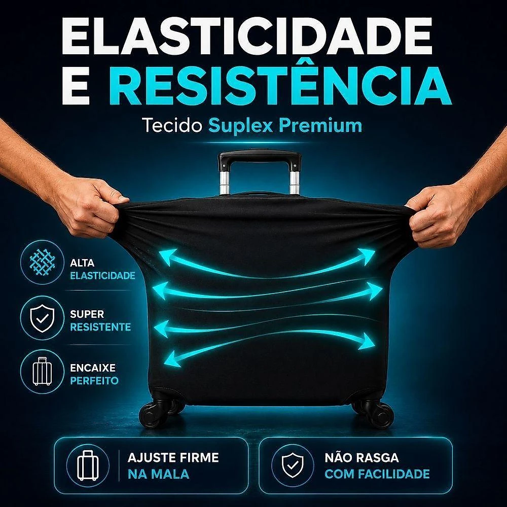 Capa de Mala de Viagem Grande Reforçada em Poliéster com Zíper Preto com Abertura para Alças