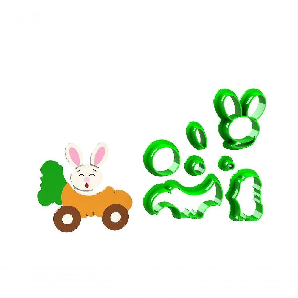 Cortador Coelhinho no Carrinho Plástico PLA 5CM Branco HB Formas
