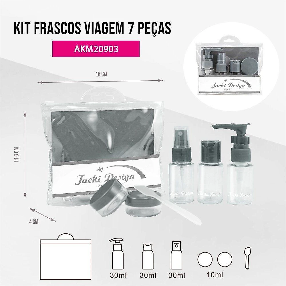 2 Kit De Frascos P/ Viagem De 7 Peças - Jacki Design Vinho / Cinza