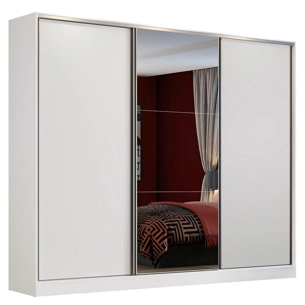 Miniatura Guarda Roupa Casal 100% MDF Madesa Zurique 3 Portas de Correr com Espelho - Branco Branco