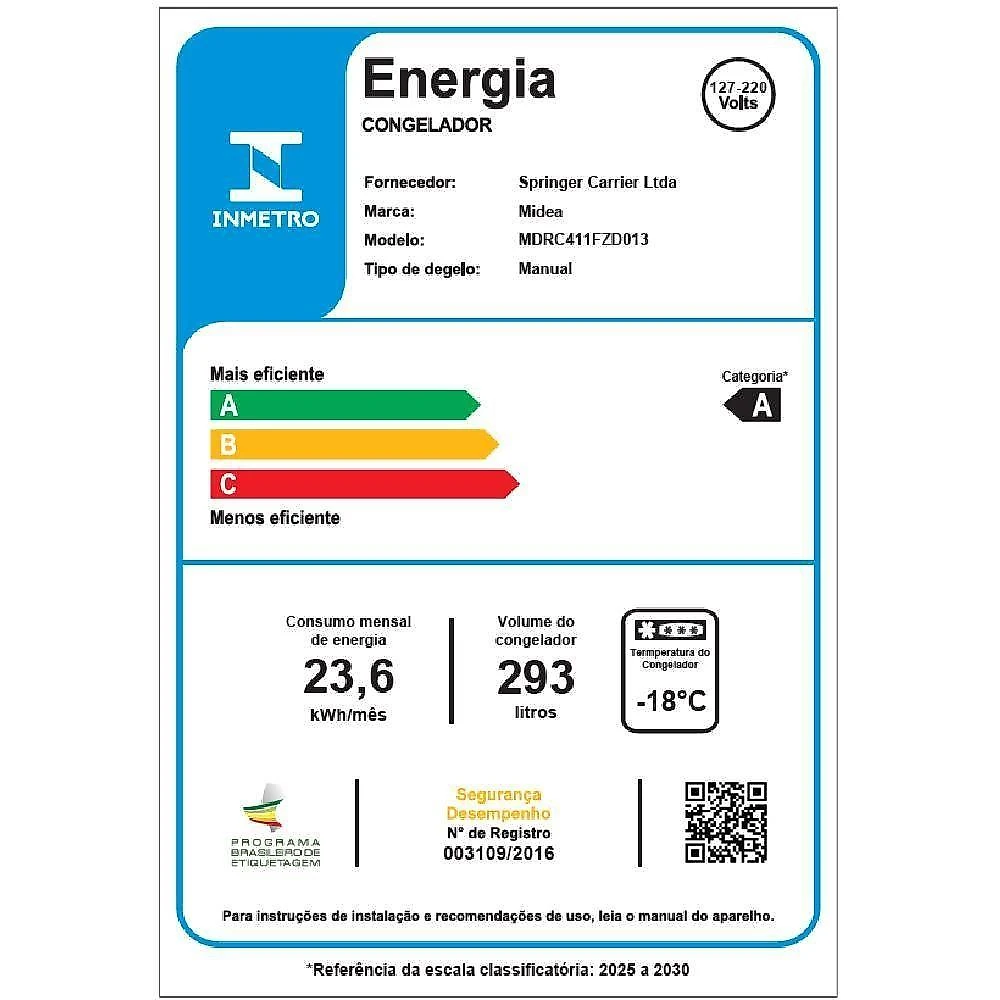 Freezer midea horizontal 293l 1 porta branco bivolt (mdrc411fzd013)