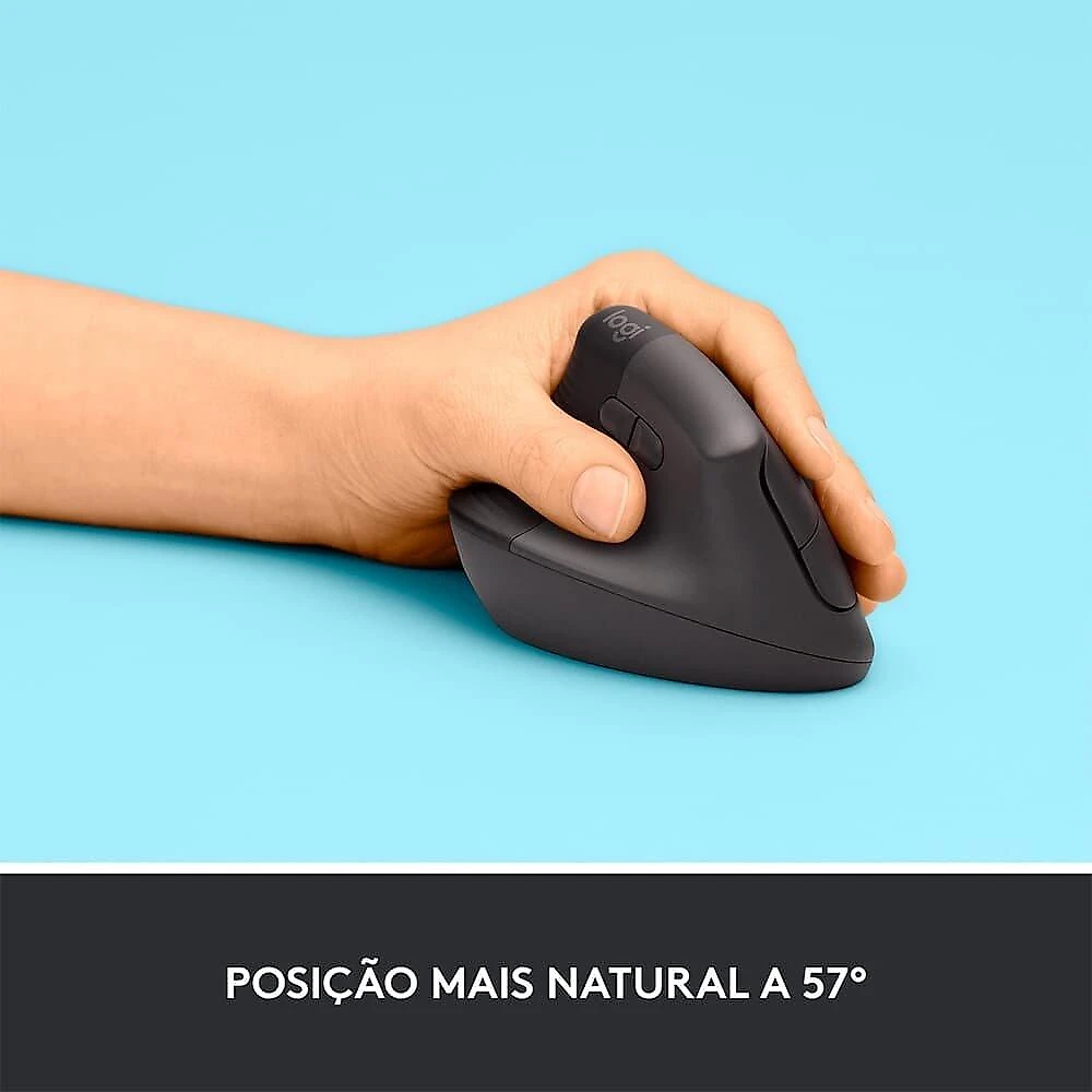 Mouse Sem Fio Logitech Lift para Canhoto, 4000 DPI, 6 Botões, Bluetooth, Ergonômico, USB, Grafite - 910-006467