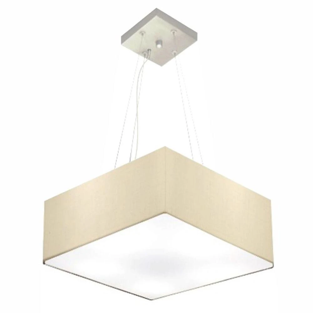 Lustre Pendente Quadrado Md-4194 Cúpula Em Tecido 12/40x40cm Algodão Crú - Bivolt