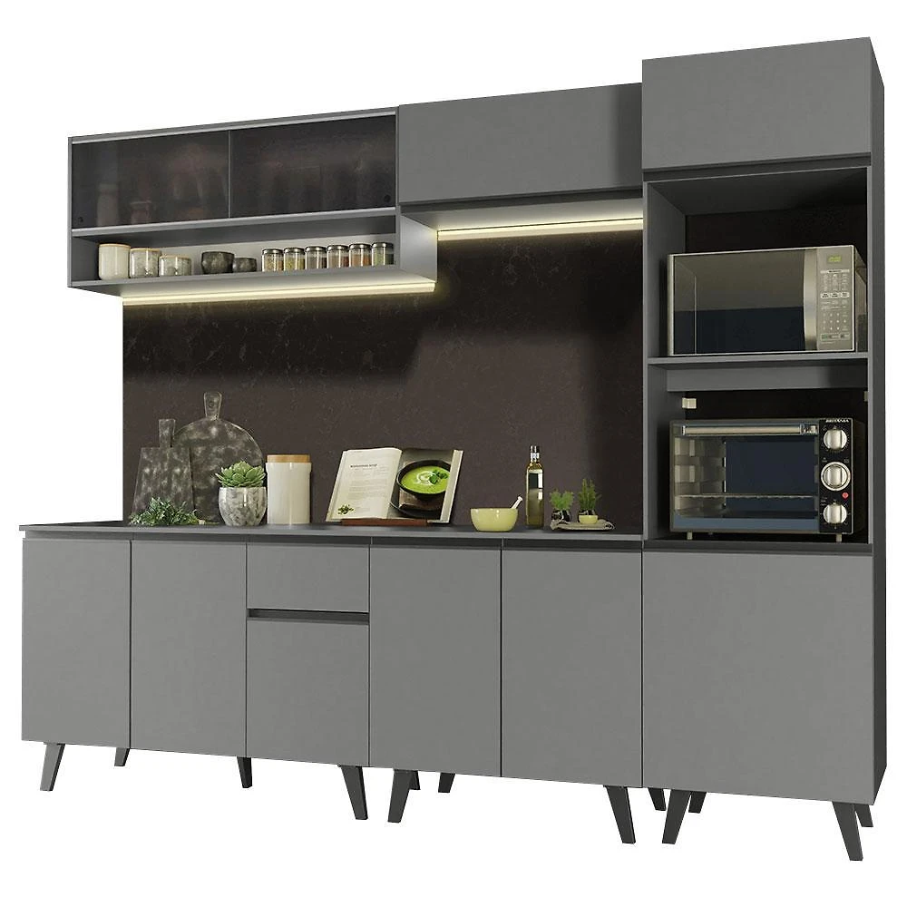Armário de cozinha completa 260cm cinza nice madesa 07