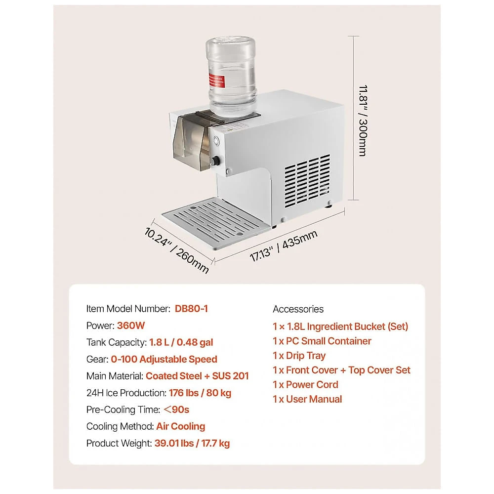 Máquina de Slush Raspadinha VEVOR 80kg Frozen Branca Velocidade Ajustável Auto Limpeza 240V