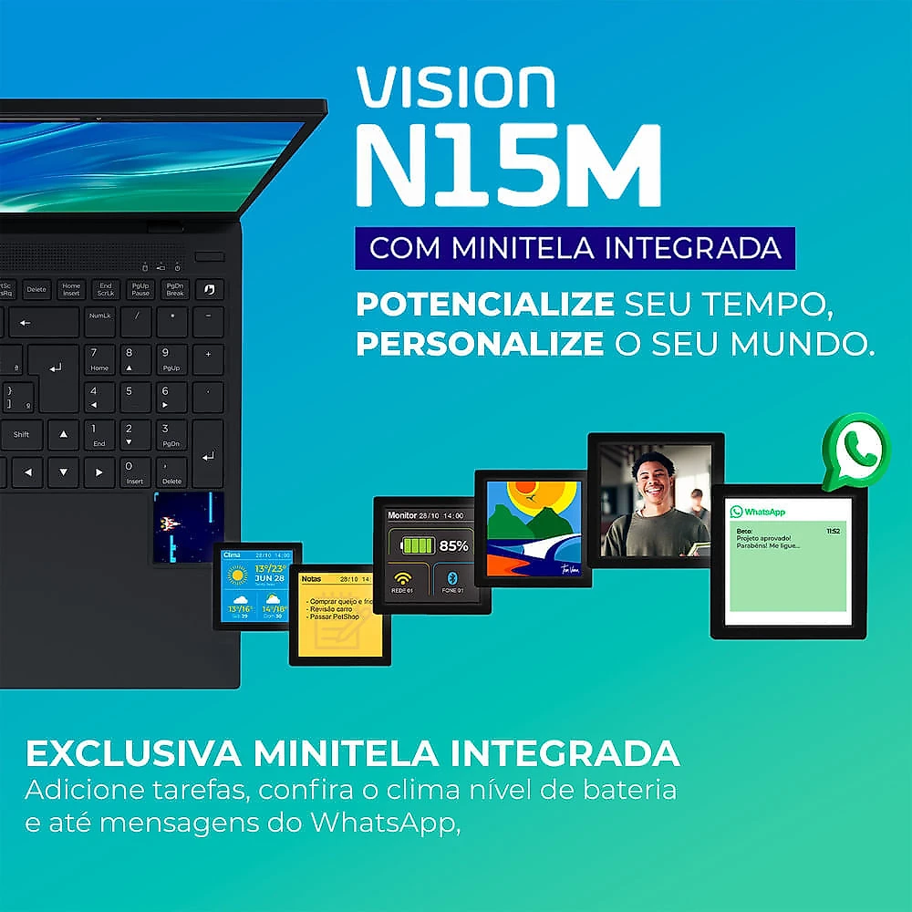 Notebook Positivo Vision N15M Intel® N100 Linux 8GB RAM 128GB SSD Wi-Fi 6 - 15,6" Full HD IPS Minitela - Preto
