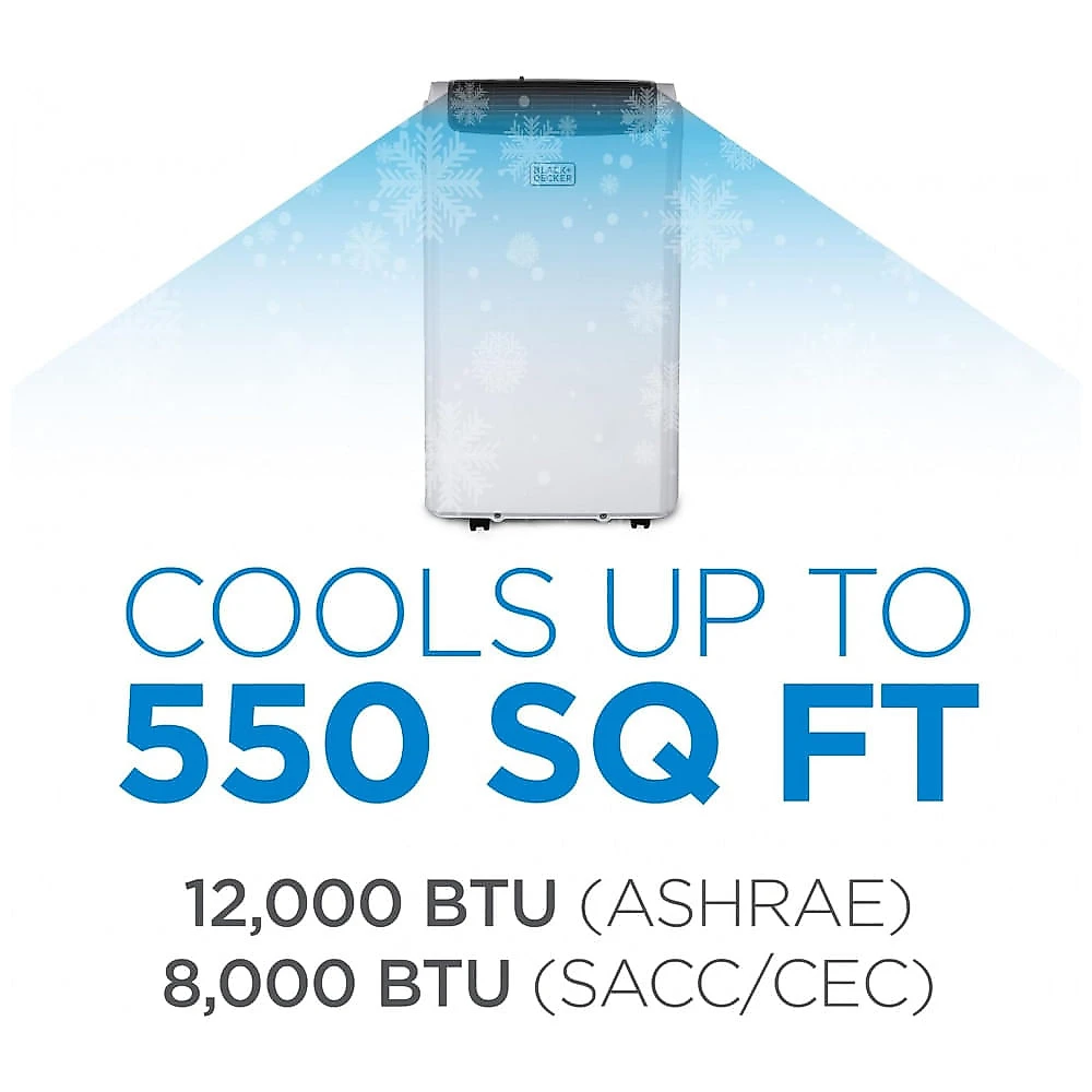 Ar Condicionado Portátil Inteligente BLACK+DECKER com Aquecimento, 12.000 BTU Resfriamento, 8.000 BTU SACC, 9.000 BTU Aquecimento para Ambientes
