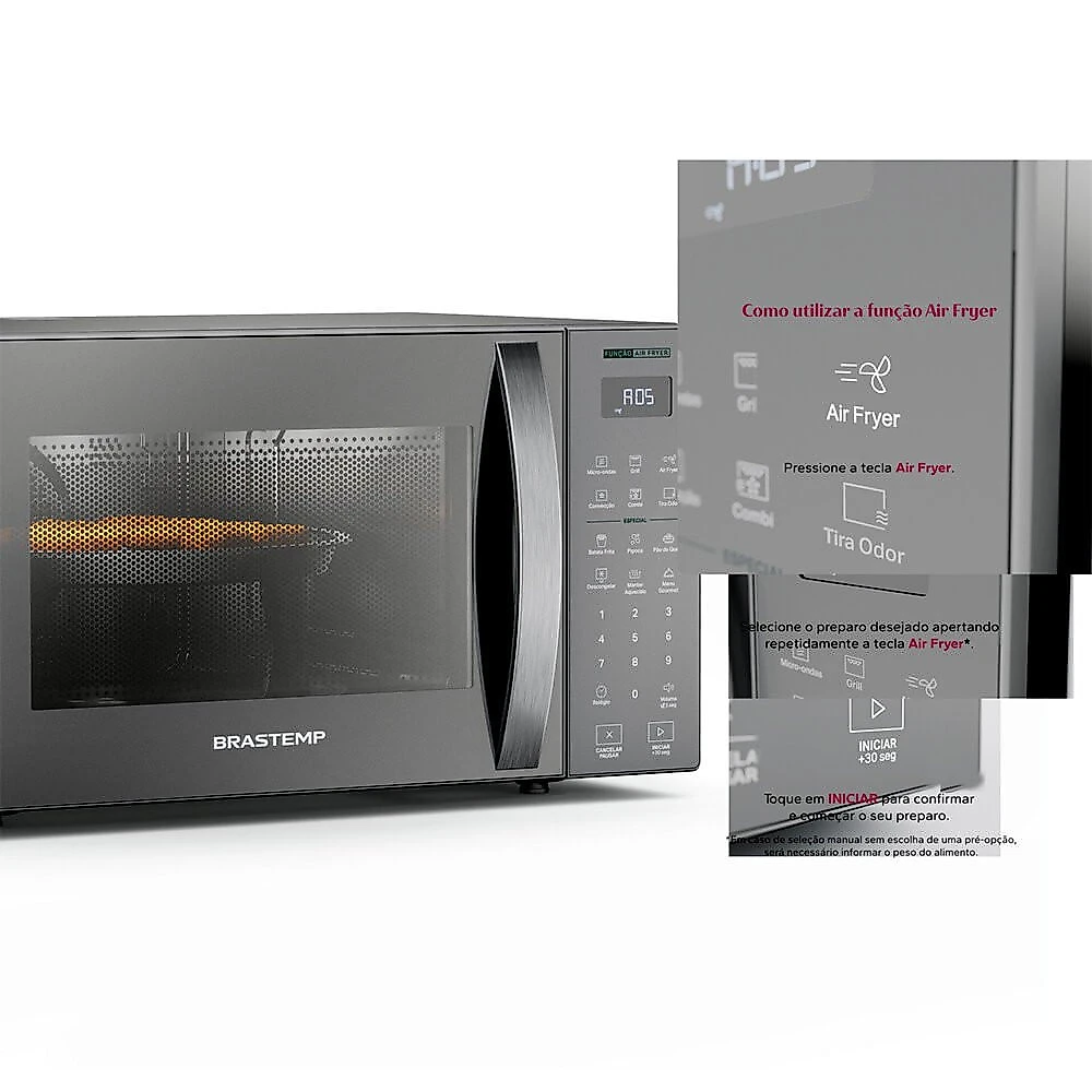 Micro-Ondas Brastemp com Tecnologia Air Fryer Inox 29 Litros - BMC29AR Inox - 110V