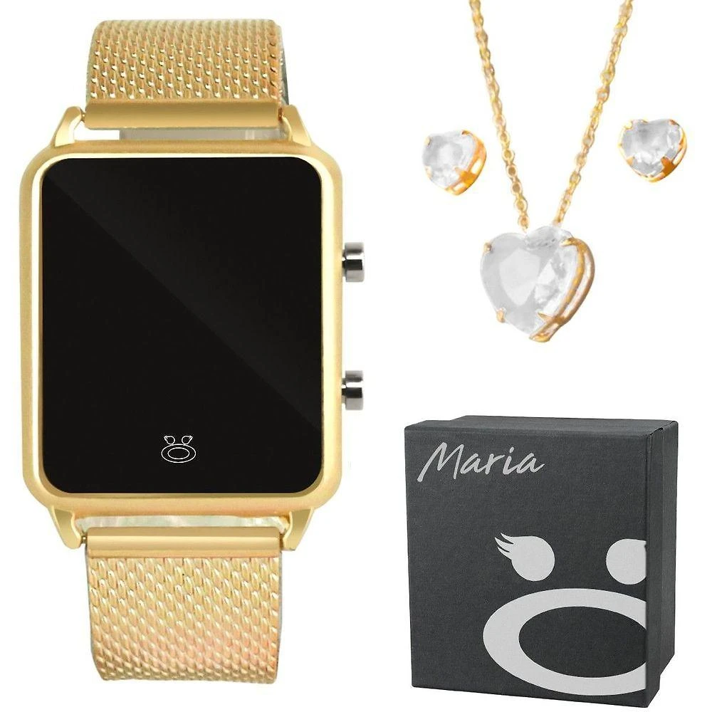 Relogio Digital Led + Colar Brinco + Pulseira + Caixa Qualidade Premium Pulseira Ajustável
