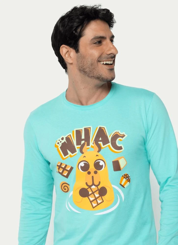Pijama manga longa algodão masculino capivara chocolate